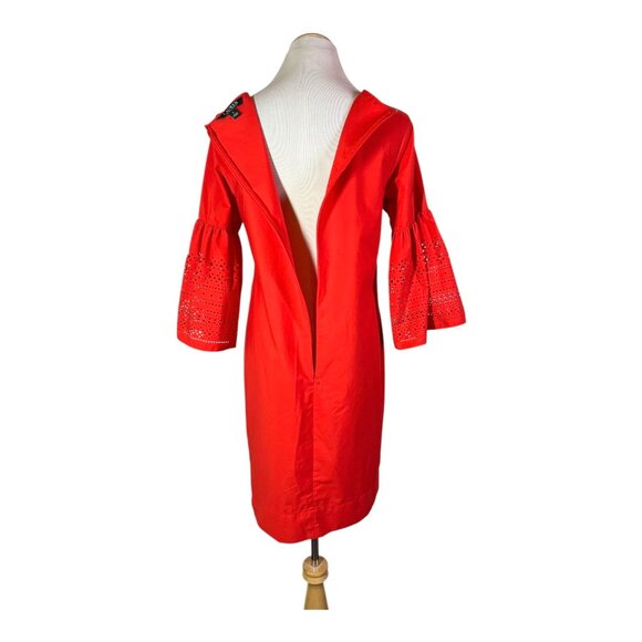 LAUREN Ralph Lauren Size 2 Kadijah Bell-Sleeve Shift Dress Laser Cut Red - Picture 3 of 7